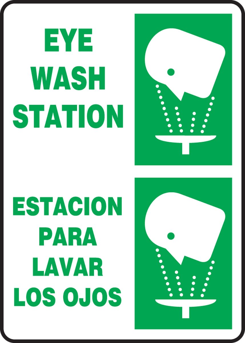 Accuform SBMFSR501VP Plastic Spanish Bilingual Safety Sign, Legend"Eye WASH Station/ESTACION para Lavar Los OJOS" with Graphic, 14" Length x 10" Width x 0.055" Thickness, Green on White