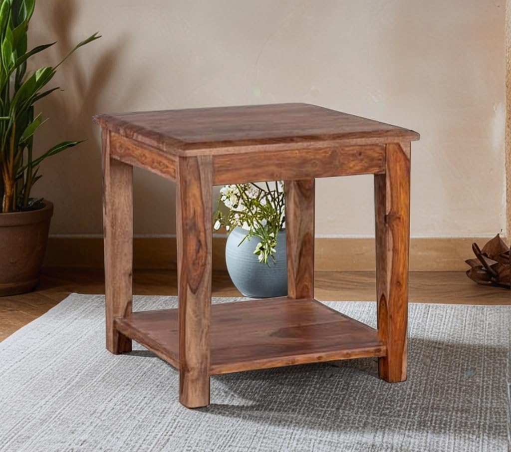 LH Craft Solid Wood Side Corner Lamp Stool Step Square Table for Living Room Bedroom Hall Home Wooden Sitting Stools Furniture (Natural Finish)-image-13