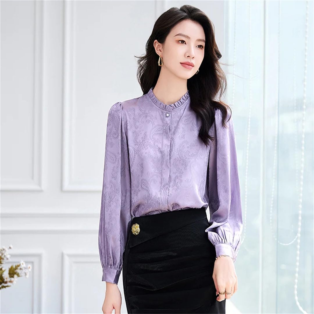 Blusa de gasa de manga larga con estampado floral para mujer, blusa holgada de gasa