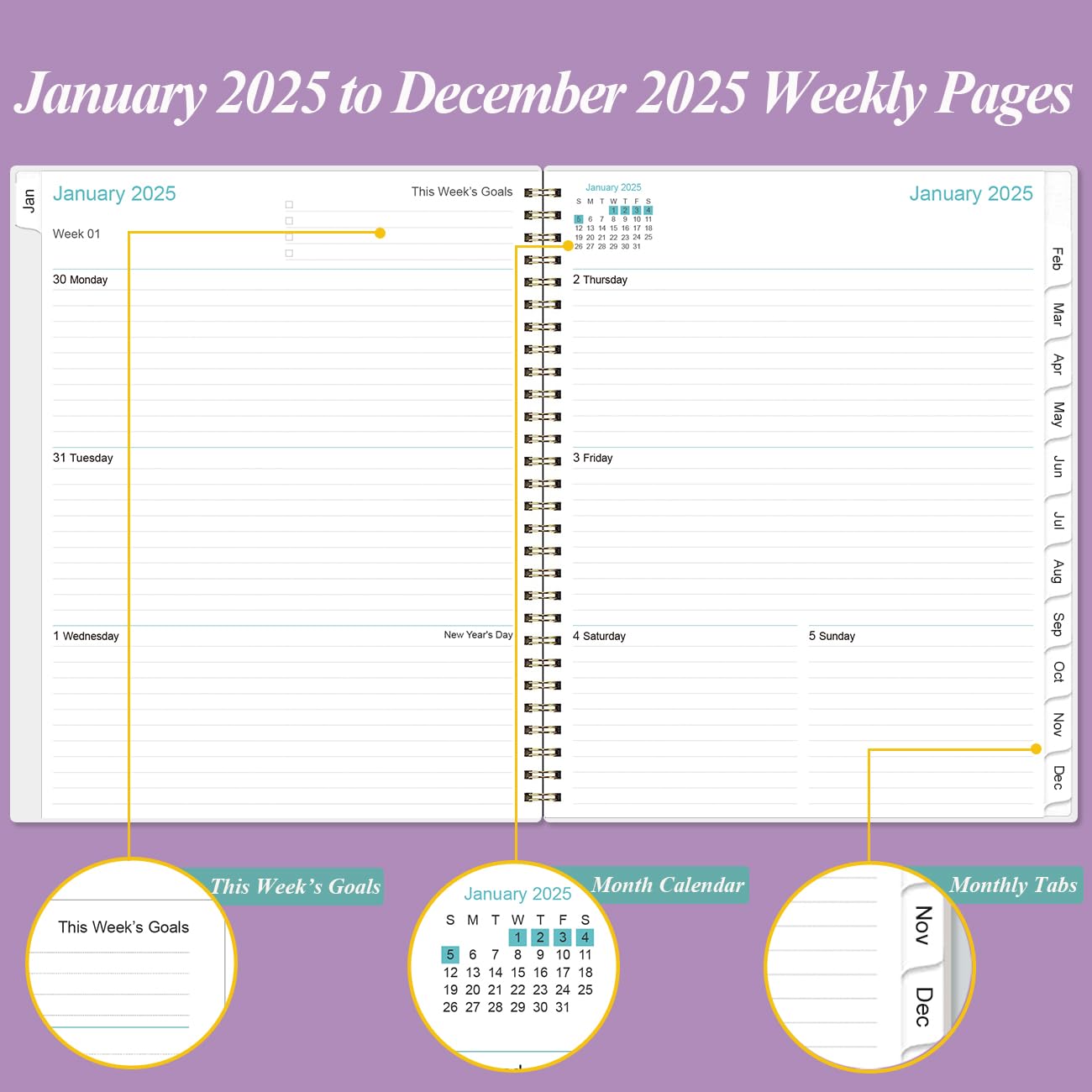 Snapklik.com : 2025 Planner - Weekly & Monthly Planner Spiral Bound ...