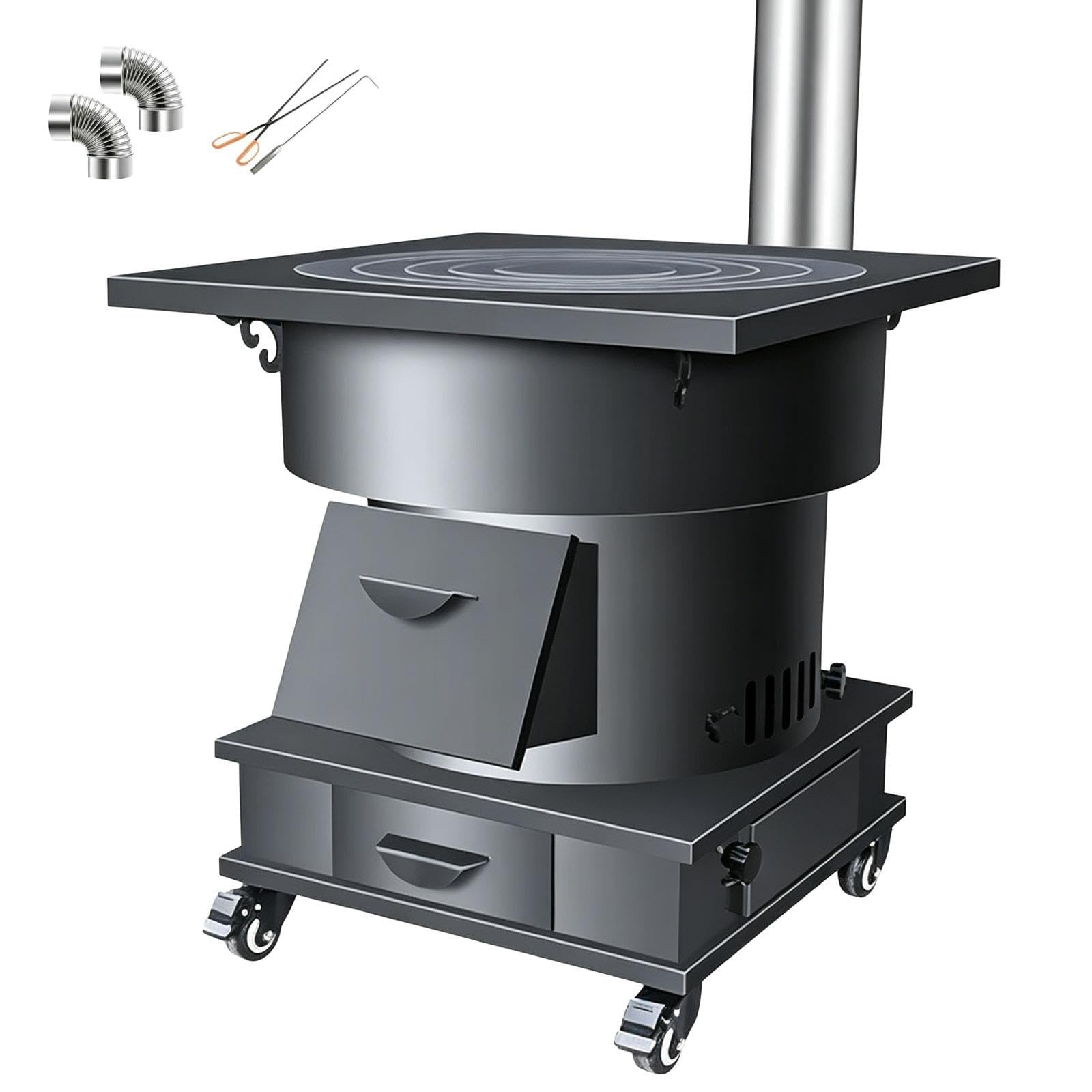Poêle à Bois, Four Double, Clapet Réglable, Cuisiniere a Bois
