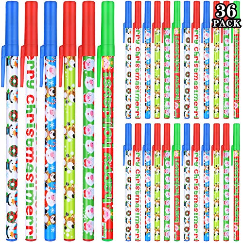 Christmas Pen Christmas Characters Stick Pen Santa Elk Snowman Pen for Kids Christmas School Office Home Use (36 Pieces)