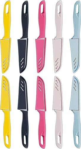 Juego de 10 cuchillos de pelar de gran valor, 10 cuchillos de acero alemán ultraafilados para frutas y verduras con 10 fundas, mango ergonómico de
