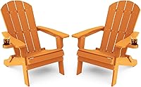 Vista 34 de YEFU Silla Adirondack, silla Adirondack de plástico de gran tamaño, sillas plegables para exteriores con soporte para tazas, silla de césped