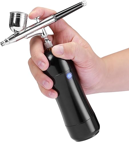 Kit de cepillo de aire inalámbrico, recargable portátil, con pistola de aerógrafo de mano automática y compresor, pistola rociadora de doble acción