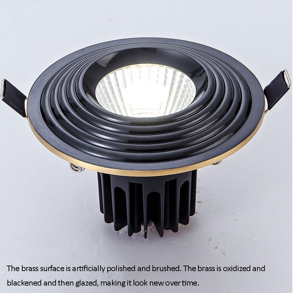 Unidad Downlight LED empotrable de latón con embellecedor Deflector, 7 W, Redondo, Totalmente de Cobre, Panel de luz LED Regulable, luz Diurna, Downlight de adaptación, Oscuro,Dark