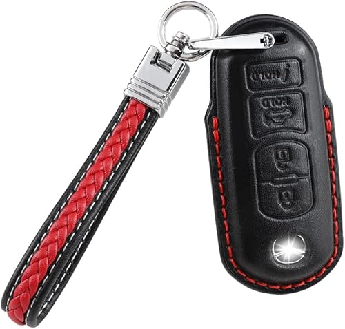 UHONSN Funda de cuero para llaves Mazda, funda con cordón para llavero, cubierta completa, protector suave compatible con Mazda 3, 6, CX-3, CX-5,
