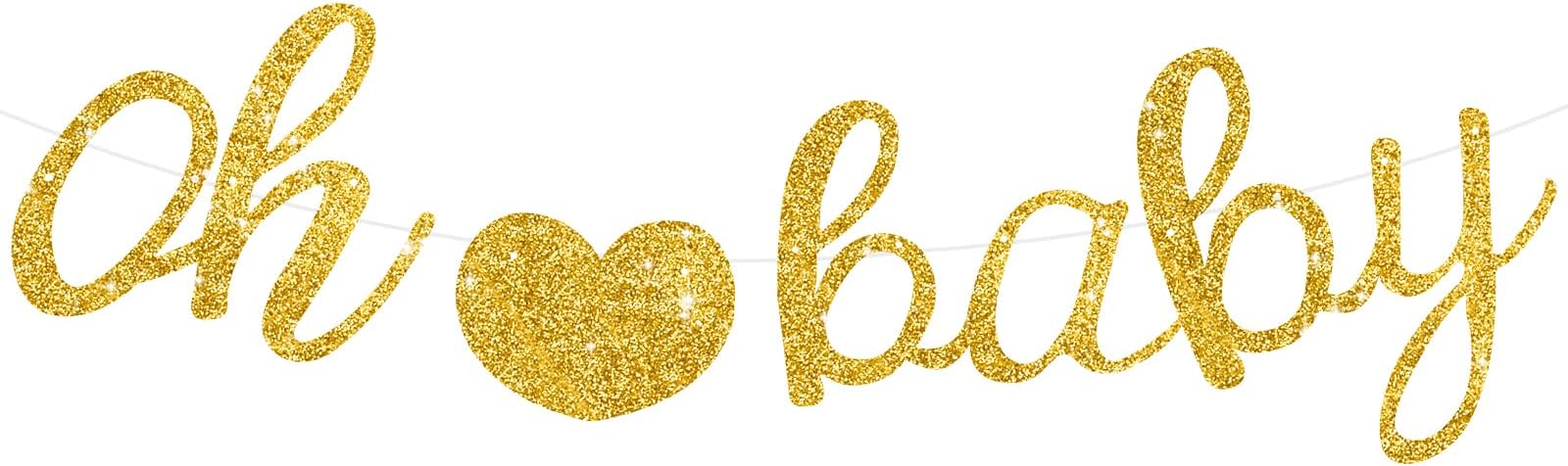 BEISHIDAGold oh baby Banner, NO DIY,Pre-Strung baby shower banner,gender party decor,baby shower decorations,oh baby sign for backdrop,welcome baby sign