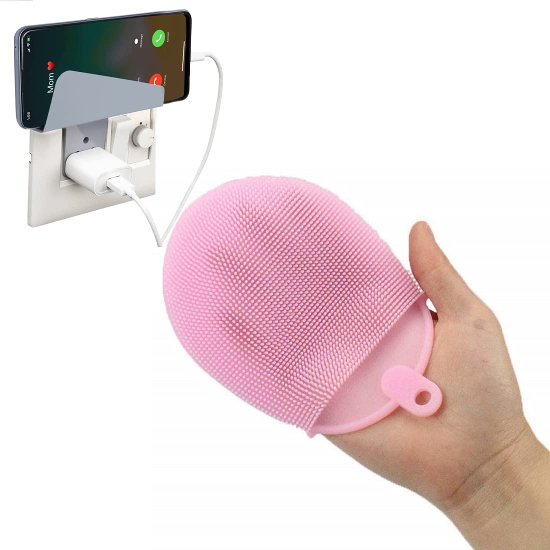 Adoniz (FREE MOBILE CHARGINGSTAND) Silicone Shower Bath Brush Hand Gloves body scrubber Massager for Women, Men, kids bathing soft Massage glove exfoliator with shampoo sponge (Pink)