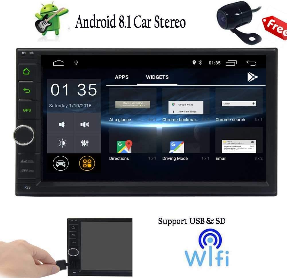 Free Reverse Camera Eincar 7 inch Car Stereo 2 DIN Universal Car 1080P Video Player Android 8.1 System HD Muti-touch Screen GPS Navigation FM/AM/RDS Radio Receiver Automitive Entertainment Head Unit