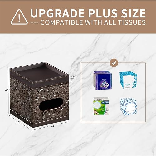 Miniatura 3 de YAPISHI Funda para caja de pañuelos con bandeja de almacenamiento, soporte decorativo de piel sintética, soporte decorativo para pañuelos de baño,