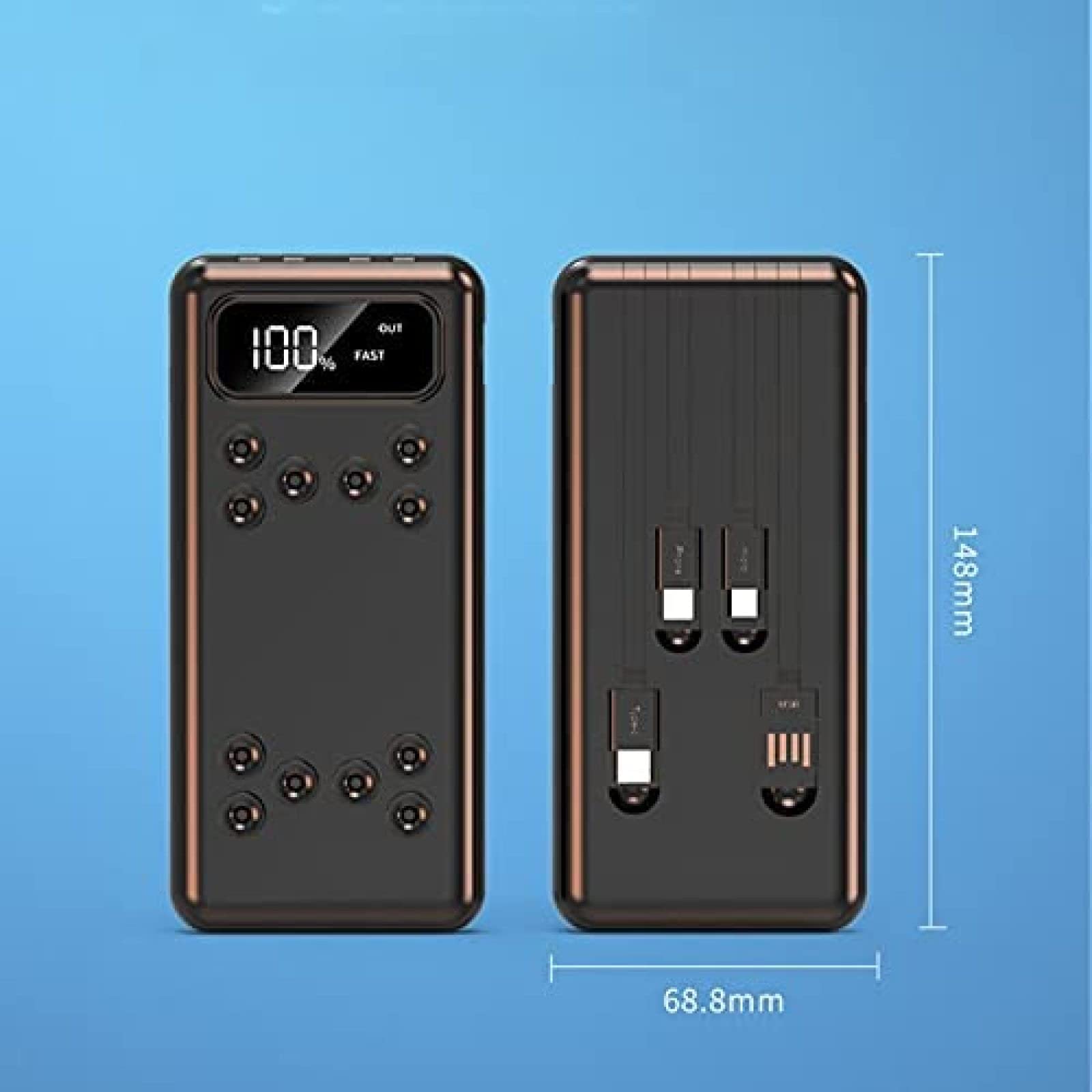 Bezprzewodowa dwukierunkowa przyssawka 15 W z szybkim ładowaniem 22,5 W z kablem, 10000 mAh z czteroprzewodowym mobilnym powerbankiem,Czarny
