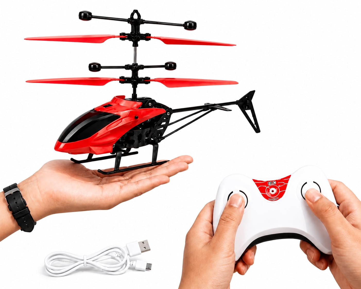 RC Helicopter with Hand Gravity Sensor for Kids 4+, Flying Remote Control Helicopter Toy, Chargeable with 3D LED Light & Smart Safety Sensor, Indoor Outdoor Play, Gift for Boys & Girls (RED)-image-34