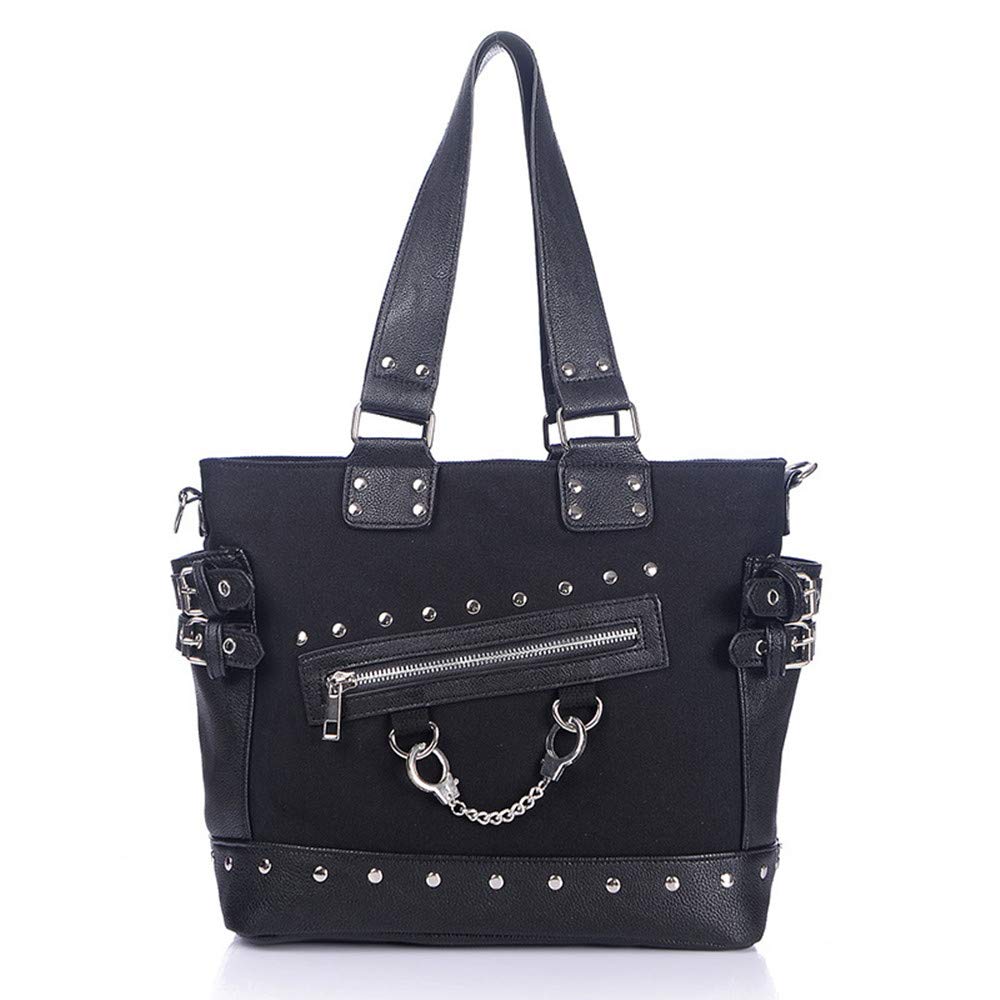 KEEPOP Women Fashion Rivet Handbag Purse Canvas Punk Tote with Shoulder Strap Crossbody Bag Large Capacity