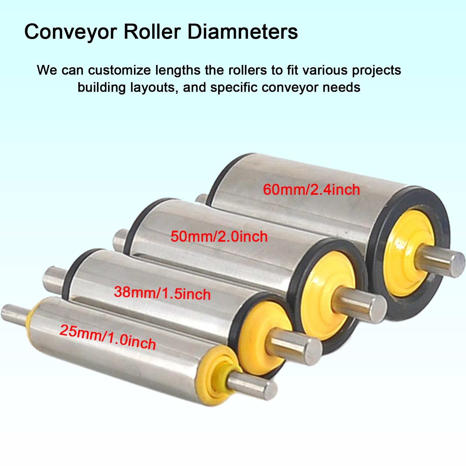 transporteur rouleau Rouleaux de convoyeur de diamètre 50 mm/2 po, remplacement de convoyeur à rouleaux en acier inoxydable sans puissance for remorque de tondeuse, convoyeur lisse et durable, paquet