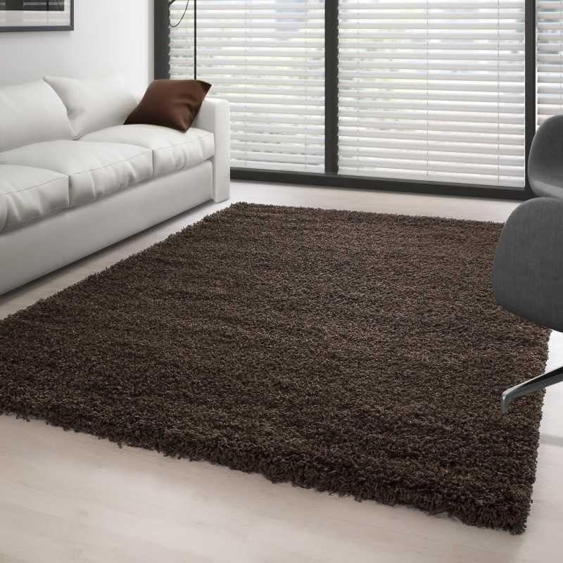 Tapis shaggy poil long marron 140x200 grand tapis salon uni moquette