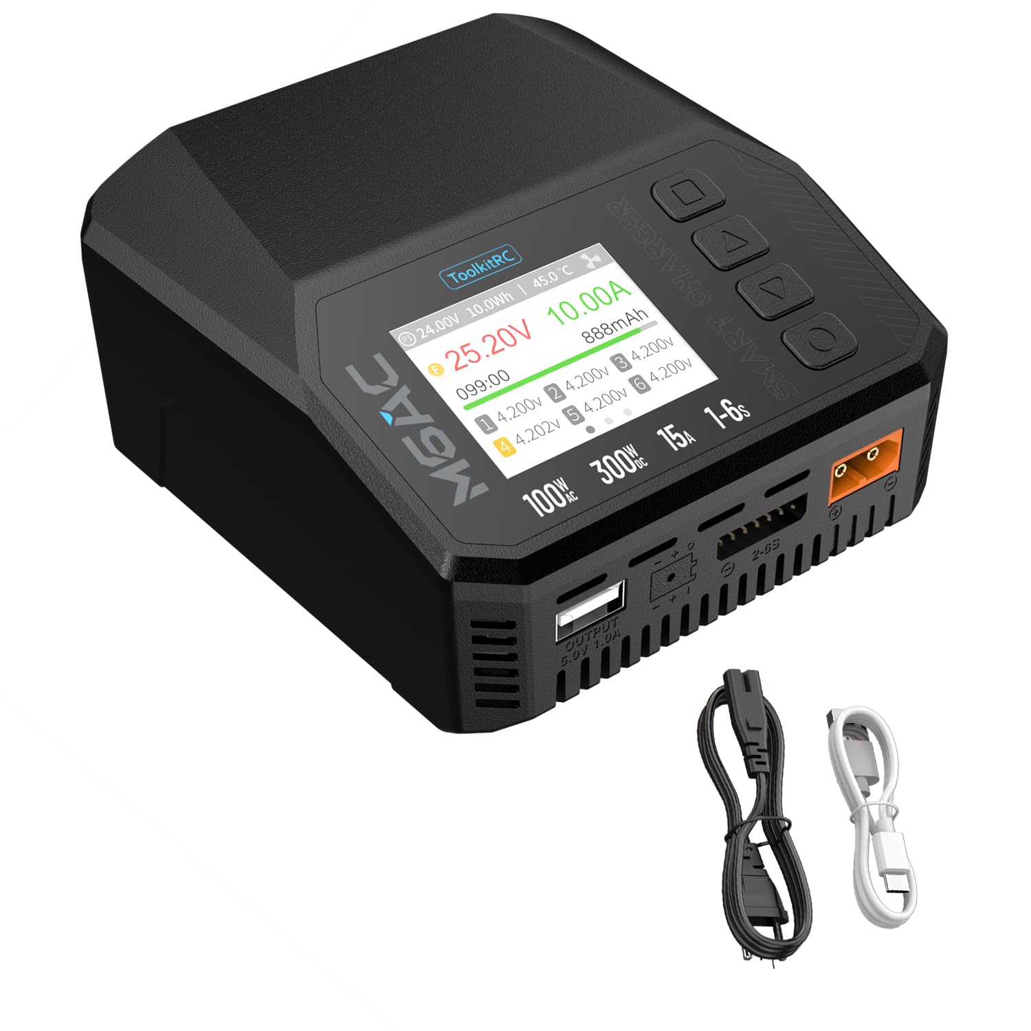 ToolkitRC M6AC Lipo Battery Charger AC100W/DC300W 15A Smart Lipo Charger for 1-6S LiPo LiHV Life Lion/ 1-10S PB/1-16S NiMh Battery, 2.0 inch Color LCD Screen Balance Charger Discharger Fast Charging