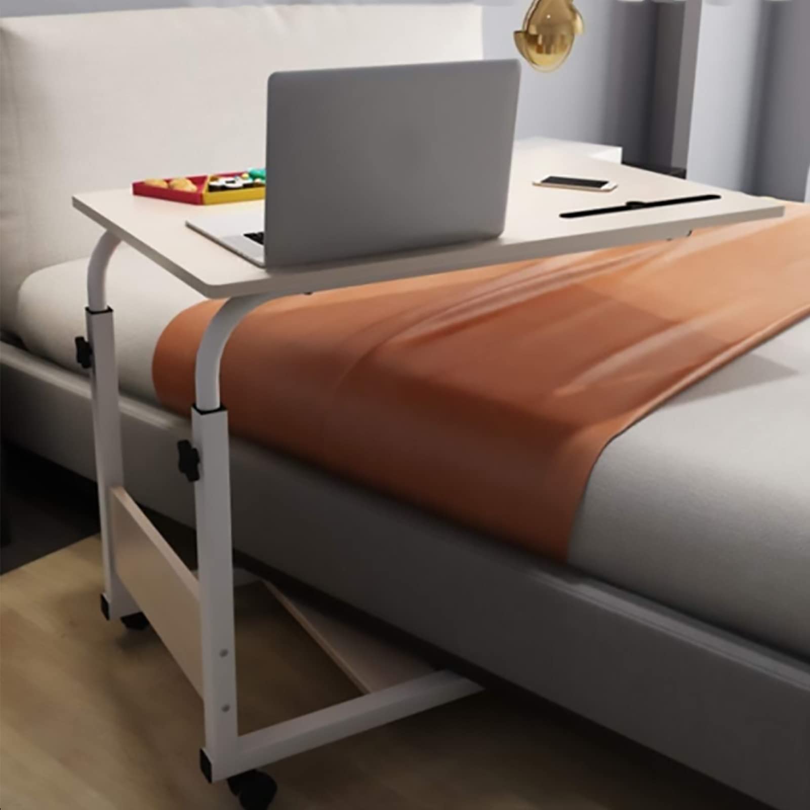 Tavolino da Letto, tavolini sopra Il Letto, scrivania per Laptop con Ruote, Tavolo da Pranzo Laterale Regolabile in Altezza, Tavolo Medico Mobile (Dimensioni: 80x40 cm)
