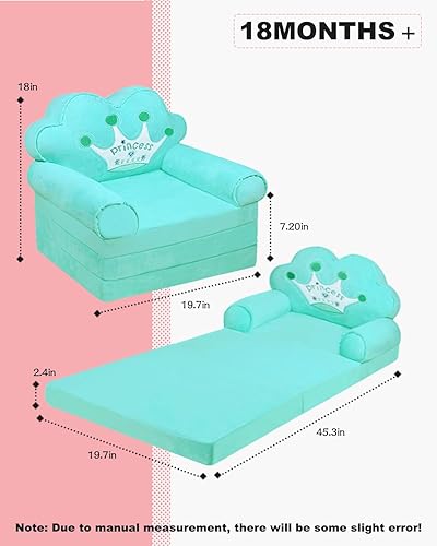 Miniatura 3 de MOONBEEKI Sofá cama plegable para niños, silla plegable de princesa para niños de 1 a 3 años, sofá cama para niños, silla tumbona plegable para