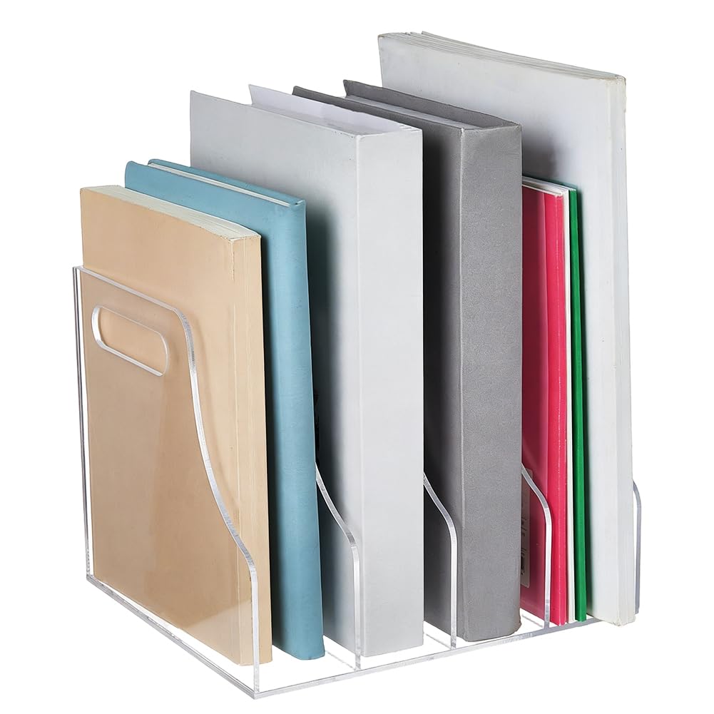 Organizador de escritorio de acrílico transparente PH PandaHall 4 compartimentos verticales para archivos y libros