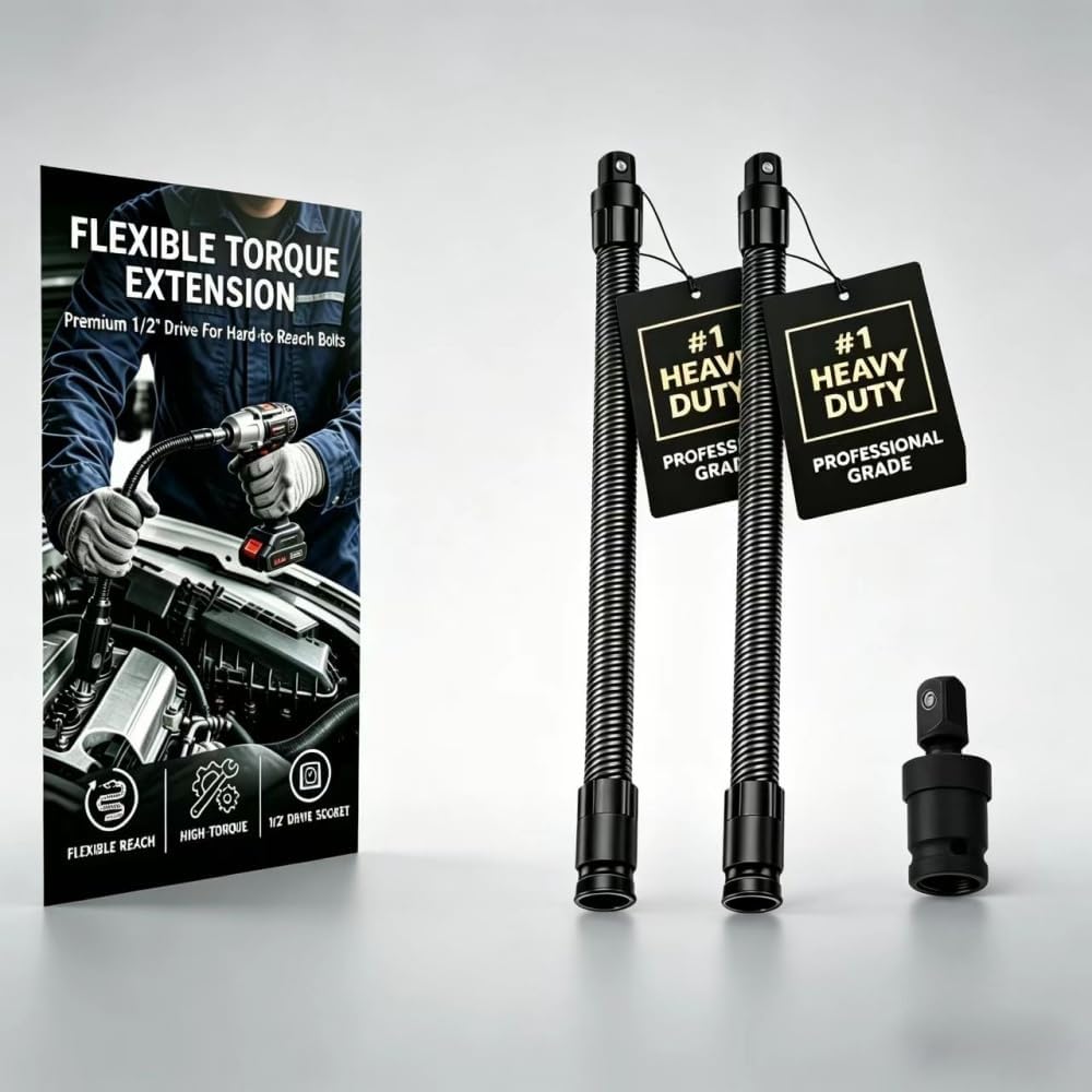 1/2 Flexible Shaft Extension Extender Torque Socket, 2026 Upgraded Ratchet Spanners Electric Wrench Connecting Rod,Flex Impact Extension, 360° Reach Extensions Bar for Outlets ﻿ (13.8 in*2)