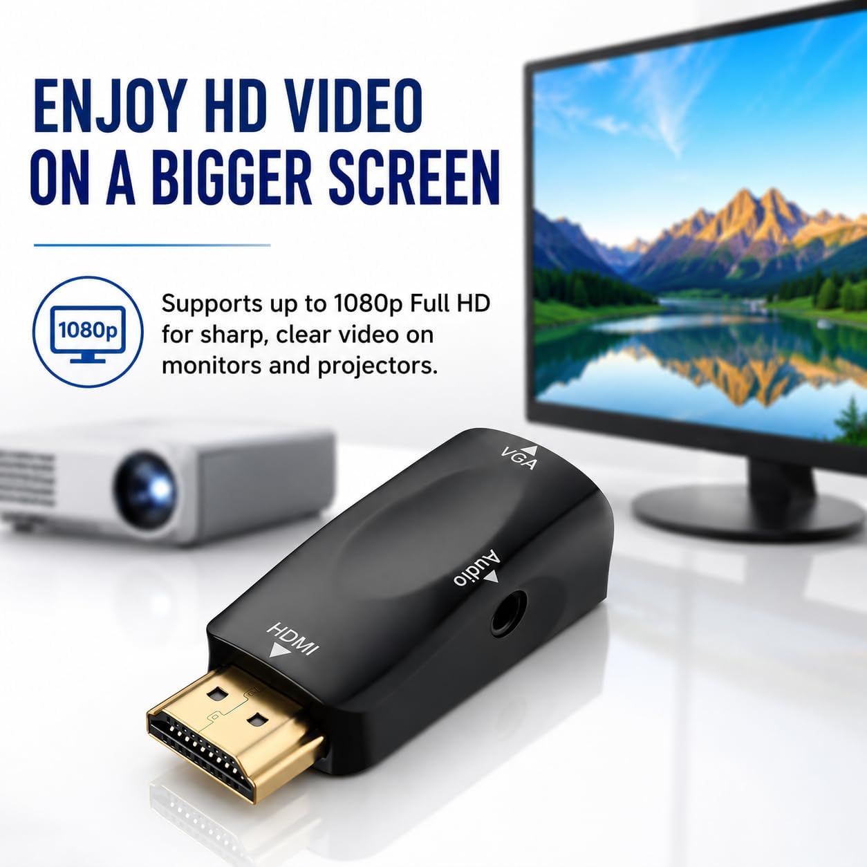 Master Cables Gold-Plated HDMI to VGA Adapter with 3.5mm Audio Cable, HDMI Male to VGA Female 1080P Full HD Video Converter for PC, Laptop, TV Box, Monitor & Projector