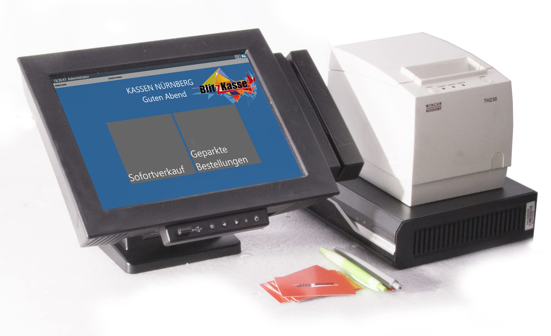 12" Kassensystem für Bäckerei, Kiosk & Supermarkt – Touchscreen Kasse mit Bondrucker, BlitzKasse Handel Software, ohne Abo, TSE-konform