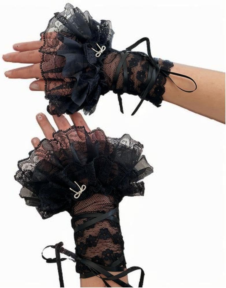 GRACEART Japanese Lace-trimmed Leg Warmers Women's Mid-Calf Socks Bow Knot Leg Ruffled Socks