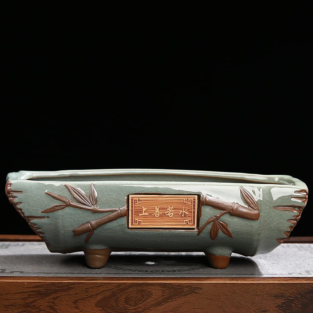 Duży prostokątny ceramiczny garnek bonsai – wzór kamienia vintage, kreatywny styl do użytku wewnątrz i na zewnątrz