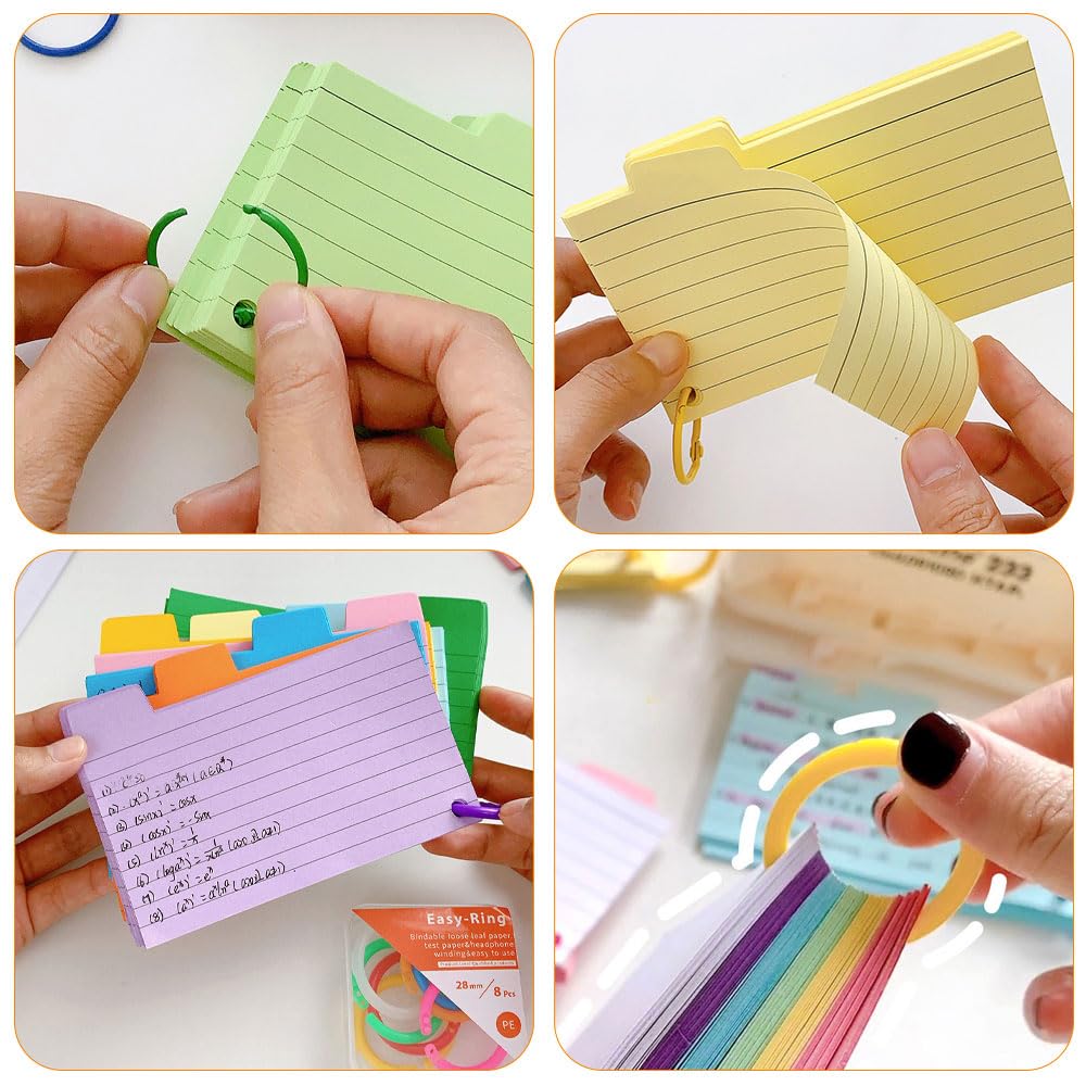 Fiche Bristol Flash Cards 150 Fiche de Revision +150 Doublures Colorées +8 Anneaux de Livre Boîte Index A7 Noir