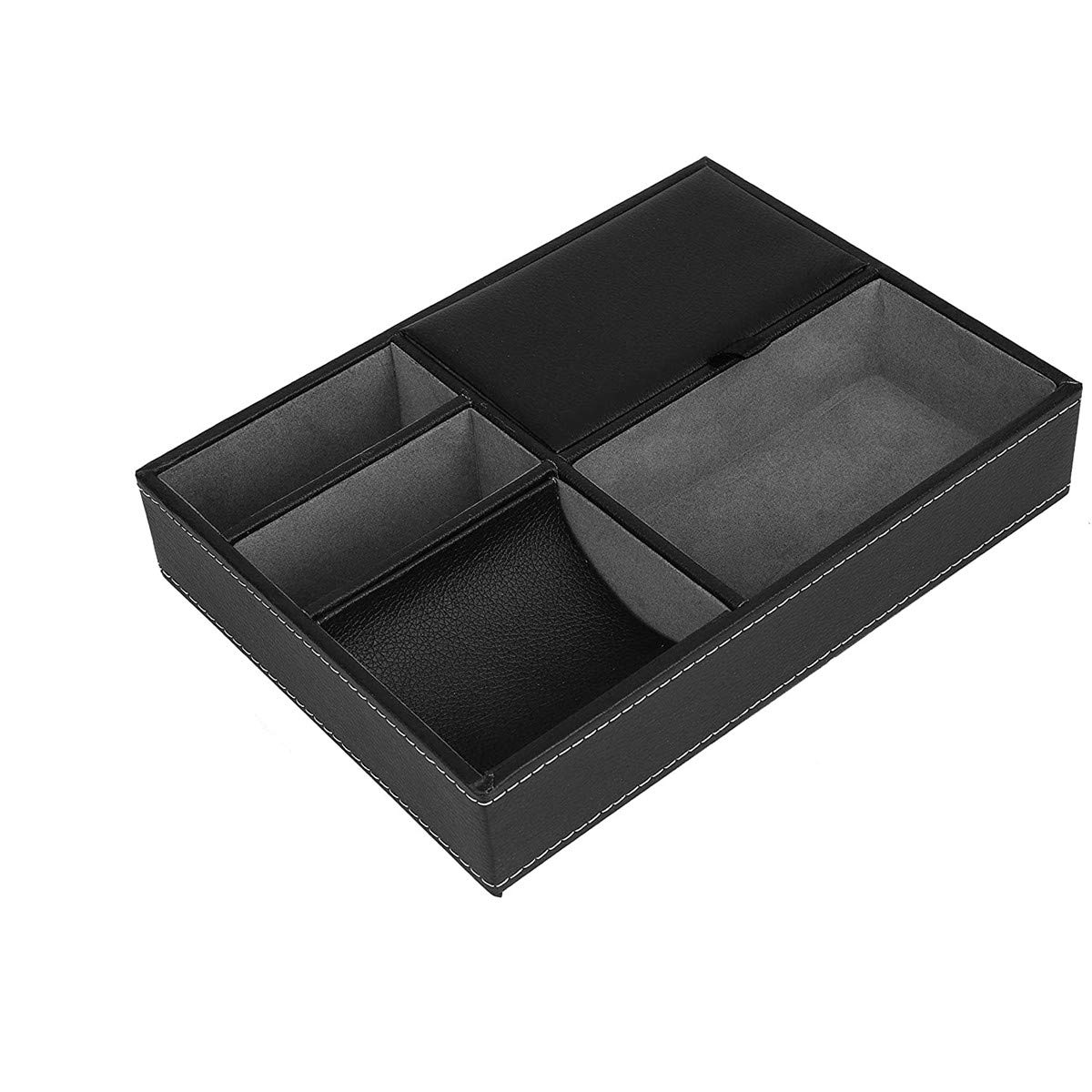 Svuotatasche in Pelle, Accessori Uomo Scrivania Organizer, 5 Scomparti Dresser Portafoglio da ufficio Storage Vassoio Box per Chiavi, Telefono, Portafoglio, Moneta