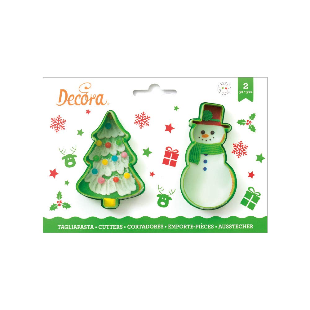 DECORA 0255069 CHRISTMAS TREE AND SNOWMAN PLASTIC COOKIE CUTTERS SET OF 2