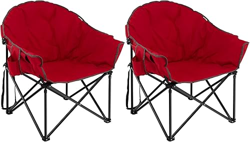 Miniatura 10 de Safstar - Paquete de 2 sillas de campamento de gran tamaño, silla acolchada con platillo redondo de luna con soporte para tazas y bolsa de