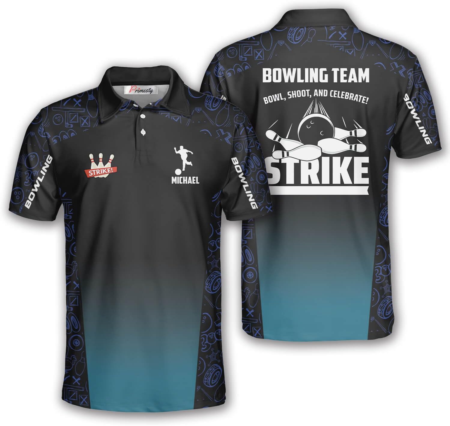 PRIMESTY Custom Retro Bowling Shirts for Men, Personalized Retro Bowling Jerseys, Short-Sleeve Bowling Polo Shirts