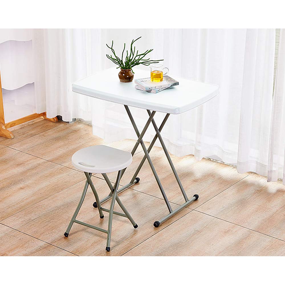 Tavolo pieghevole da campeggio 76 cm, compatto e regolabile, bianco, materiale: HDPE, superficie: 76 x 50 cm per giardino, terrazza e balcone