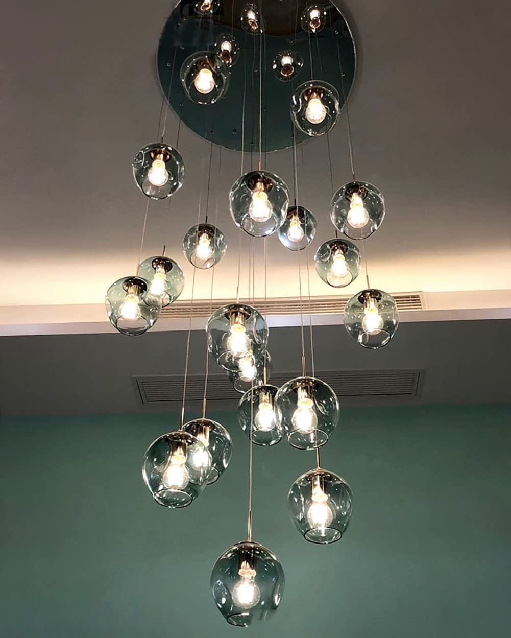 CSXSXAUO 12/15/18-hts Staircase Raindrop Chandelier,Modern Gold Stair Pendant hts Adjustable Height,Stainless Steel Base,E27 Bulb,Large Ceiling ht for Villa,High (12 ths, Blue)