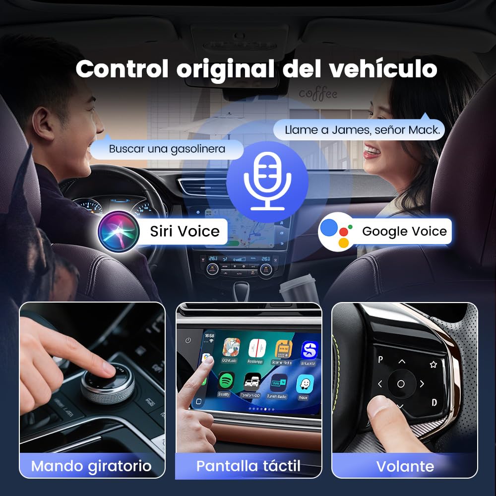 Carlinkit 2026 5.0 Carplay Inalambrico y Adaptador Android Auto Inalambrico,Adaptador inalámbrico 2 en 1convierte con Cable a inalámbrico,con actualización en línea,para iOS 10+ & Android 12+