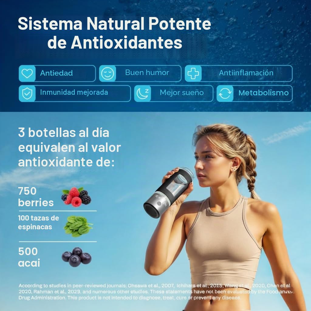 Botella de agua de hidrógeno | Generador de botella de agua de hidrógeno grande de 480 ml, 3000 ppb, máquina de hidrogenación, generador ionizador hidrogenado SPE/PEM (acero con negro)