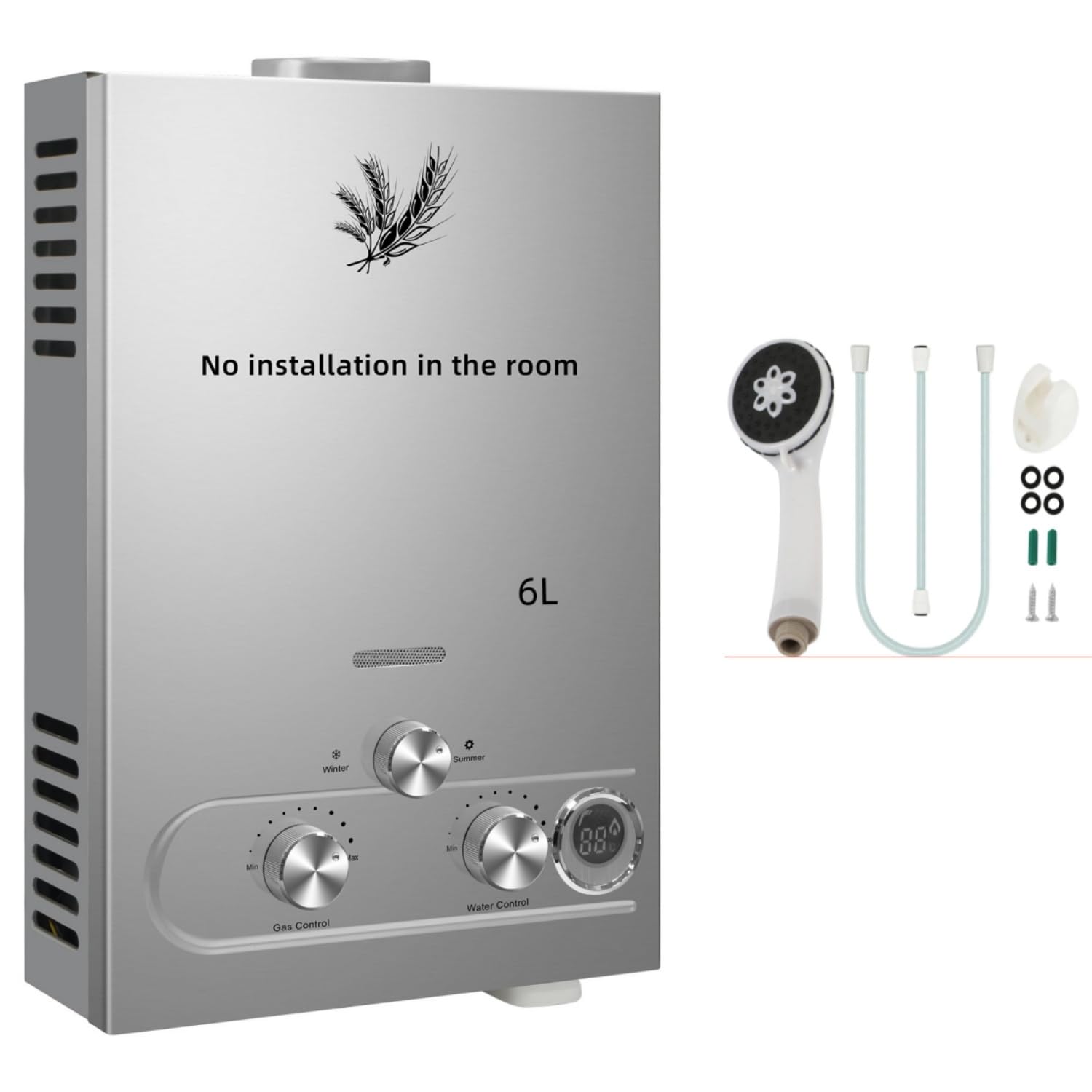 6L Chauffe Eau à Gaz,6 L/min,Instantané Chauffe Bain à Gaz Propane ou Butane,12KW Chaudière Instantanée à GPL avec Mode Hiver et Mode été pour Maison Camping Caravane