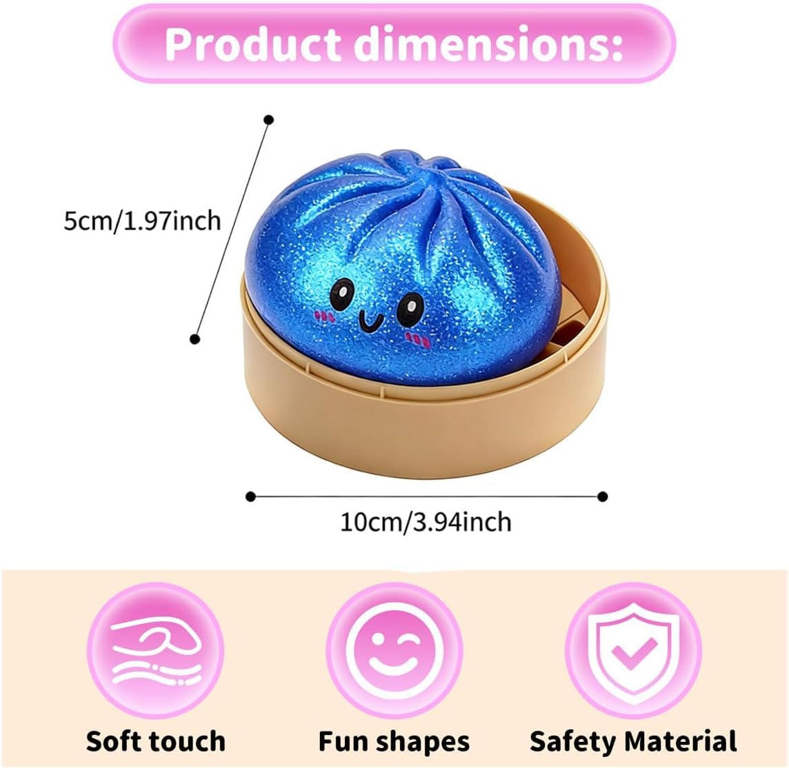 Glitter Dumpling, Glitter Dumpling Squishy Box, Adult Dumplings Squishy, Anxiety Relief, Adult Soft Squeeze Decompression Dough (Blue) — view 2