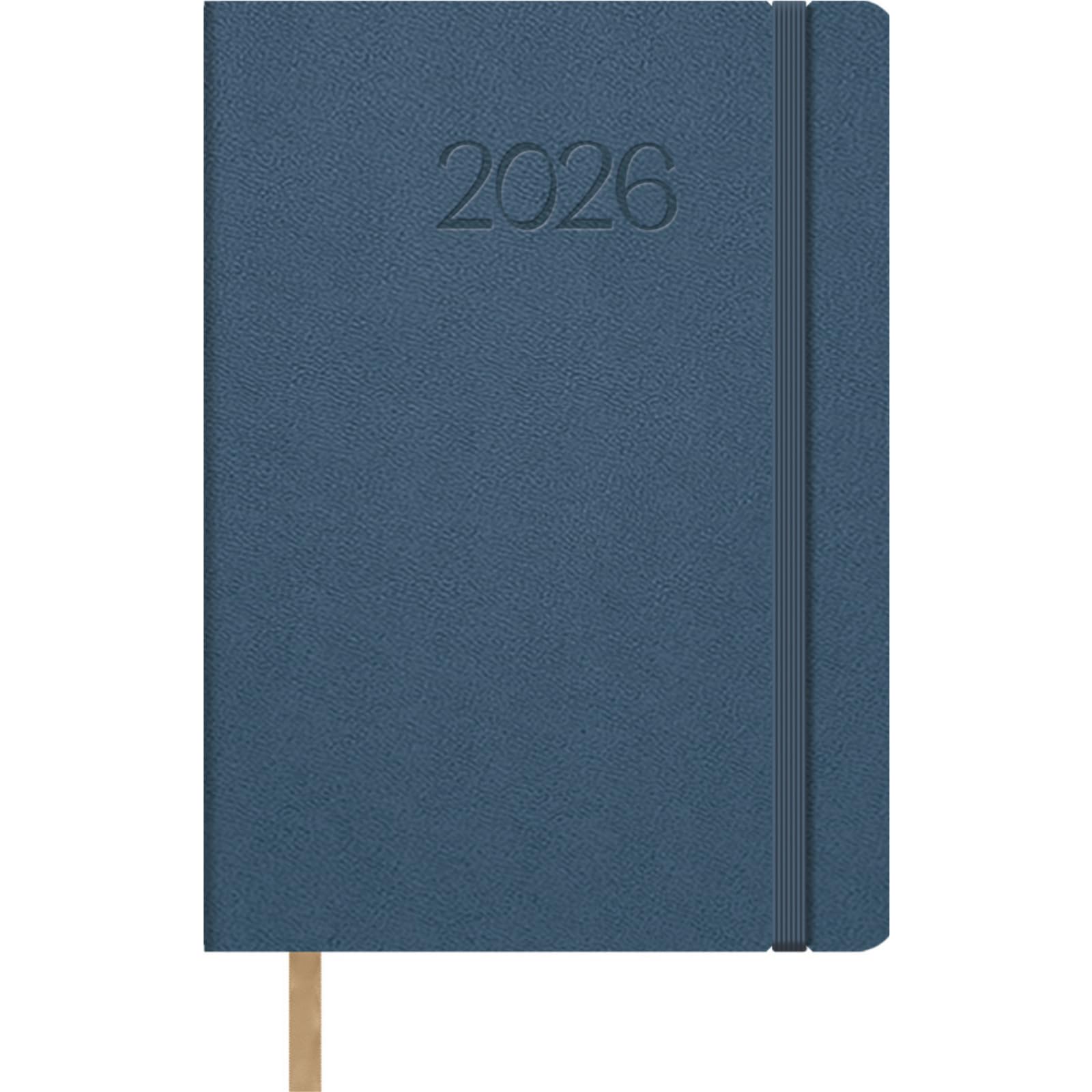 Dohe - 2026 Daily Planner – Day per Page, A5 (14x20 cm), Flexible Leatherette Cover, Elastic Closure, 12 Months January to December, Annual Planner in Spanish – Manhattan Blue
