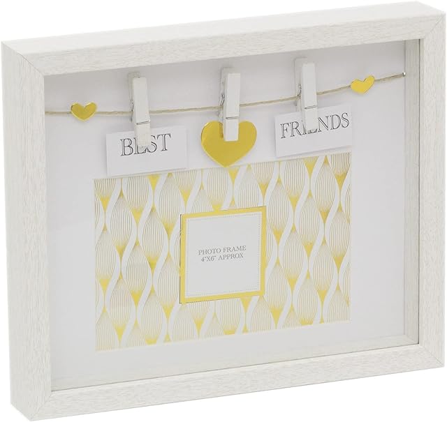 Best Friends White and Gold Wooden Box 4 x6 Photo Frame | Freestanding Wall Mountable Single Aperture Picture Frame | Photo Holder