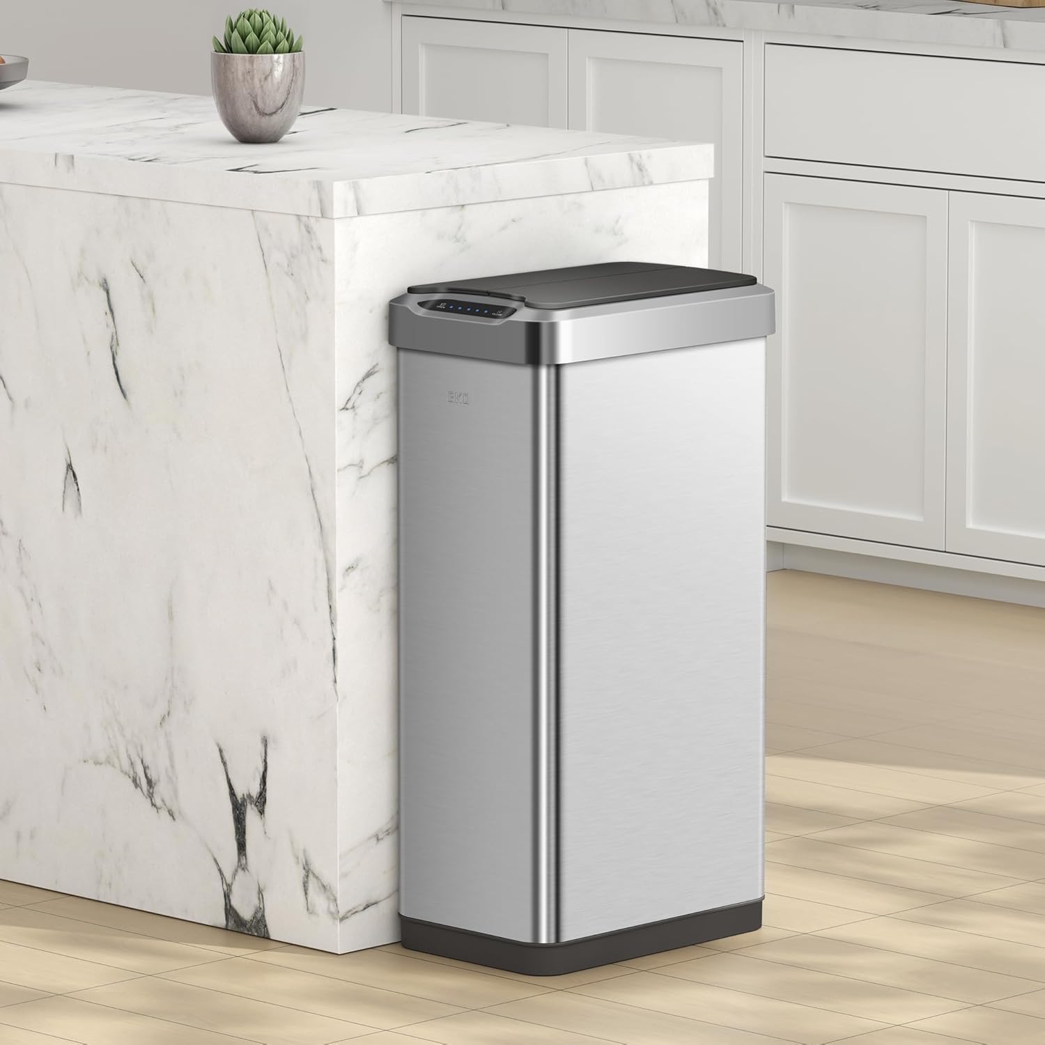 EKO Pattumiera Cucina Automatica 50L Phantom-T | Sensore Touchless Verticale | Acciaio Inox Spazzatura Antimpronta | Chiusura Silenziosa Bagno