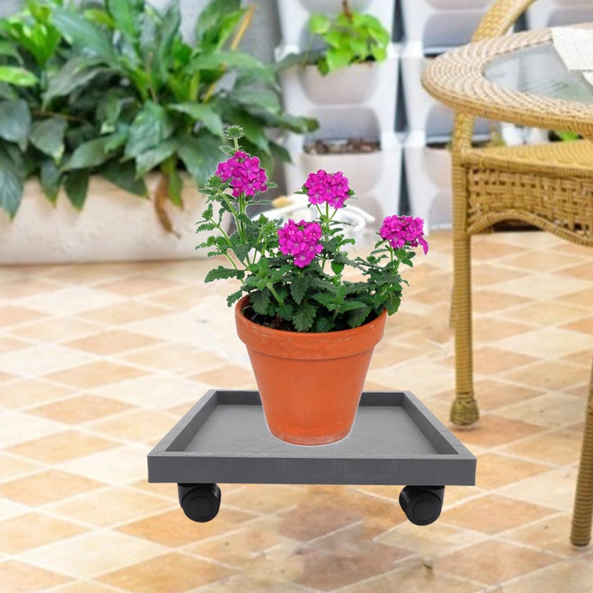 Square Cement Look Plant Caddy with Wheels 290mm Extra Thick Plant Tray Indoor Movable Flower Pot Stand with Tempered Casters for Heavy Planters