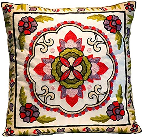 ZUODU Funda de almohada de estilo exótico bohemia, con diseño de flores, color verde, exquisita estereoscópica, bordada, de algodón, 45 x 45 cm, decoración india para sofá, funda de almohada de 45,7