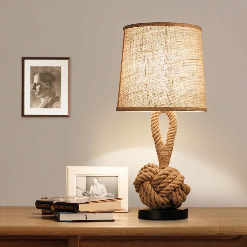 AoLa Vintage Lampa StołOwa Z PrzełąCznikiem Kablowym E27 Retro Lampa Nocna Z Lnianym AbażUrem Z Tkaniny Lampa StołOwa W Stylu Wiejskim Do Czytania W Sypialni Bar Magazyn Gospodarstwo (Bez żAróWki)