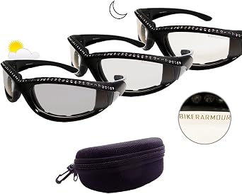 Bikershades Motorcycle Transition Glasses with Rhinestone Frames for Women.