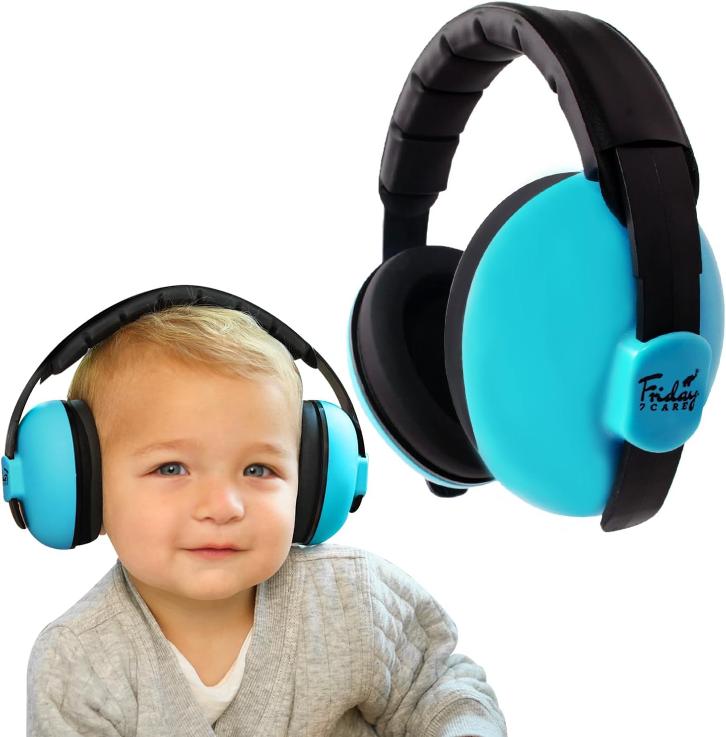 Friday 7Care Baby Headphones - Baby Ear Protection, Noise Cancelling Headphones with Adjustable Headband for Ages 0-24 Months, Blue