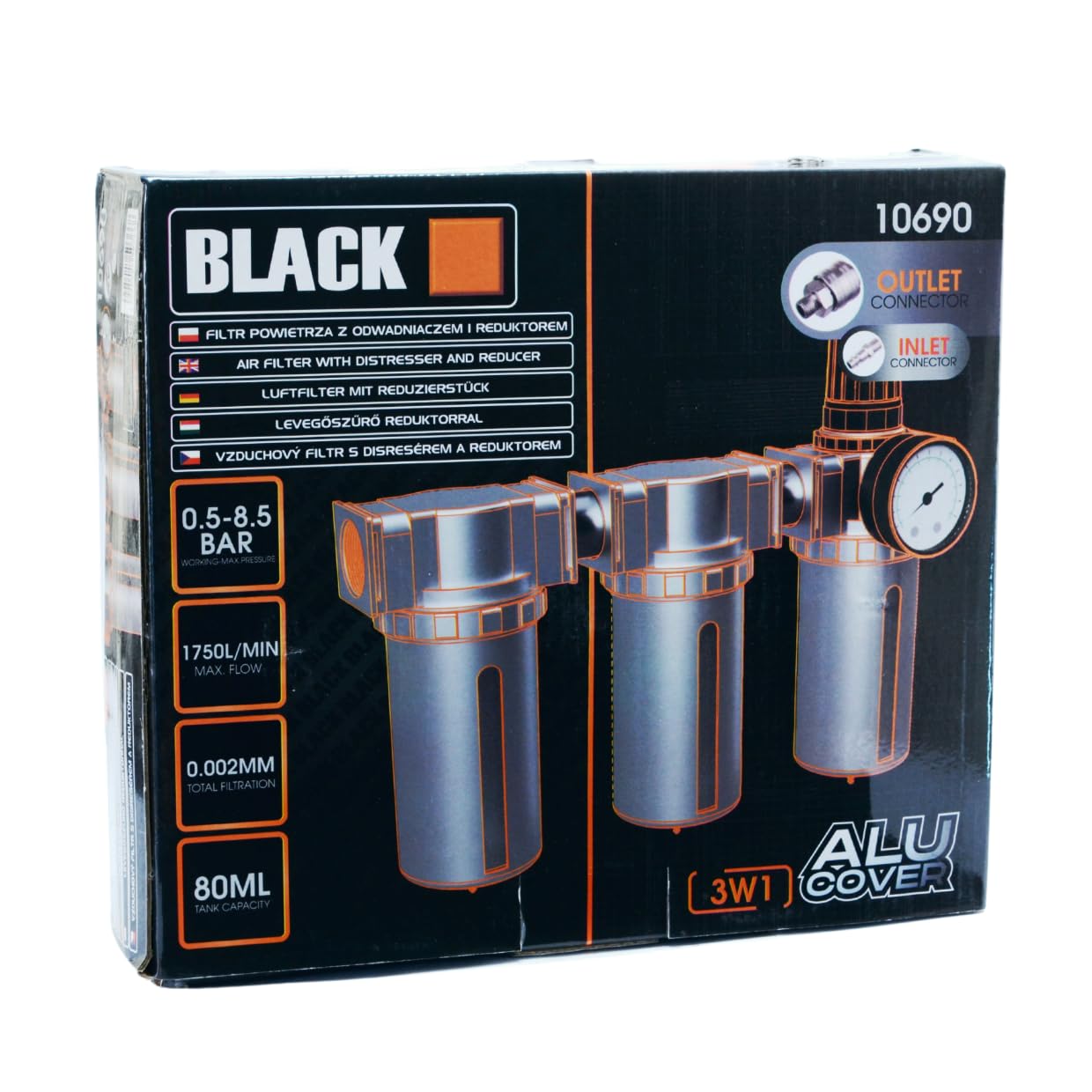 Black FILTR ODWADNIACZ ODOLEJACZ REDUKTOR SEPARATOR POWIETRZA KOMPRESOR 1/2 BLACK