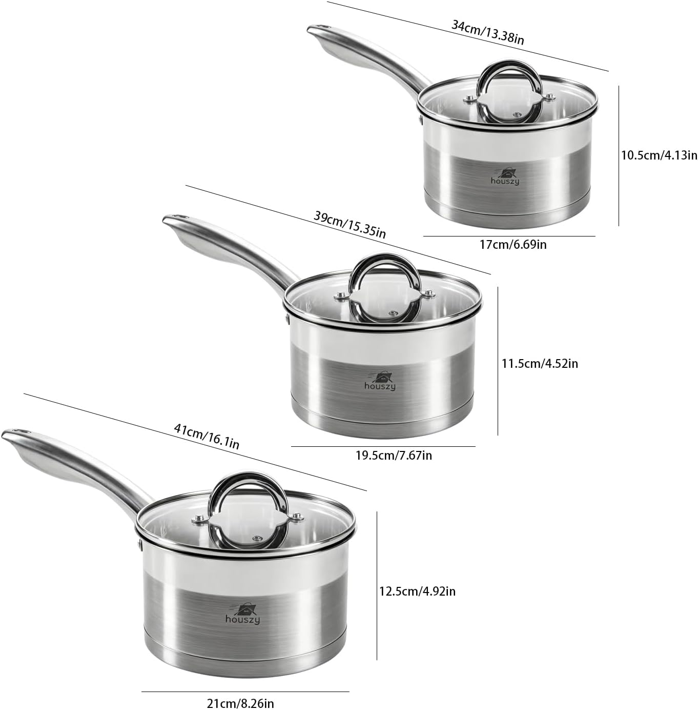 Non-Stick Induction Cookware: Granite Coated Pot & Pans Cookware Set, Frying Pan, Grill Pan by Houszy (6Pcs Stainless Steel Set)